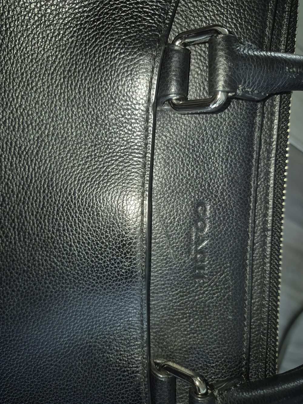 Coach Black Pebbled Leather Work Briefcase with Silver-Tone Hardware